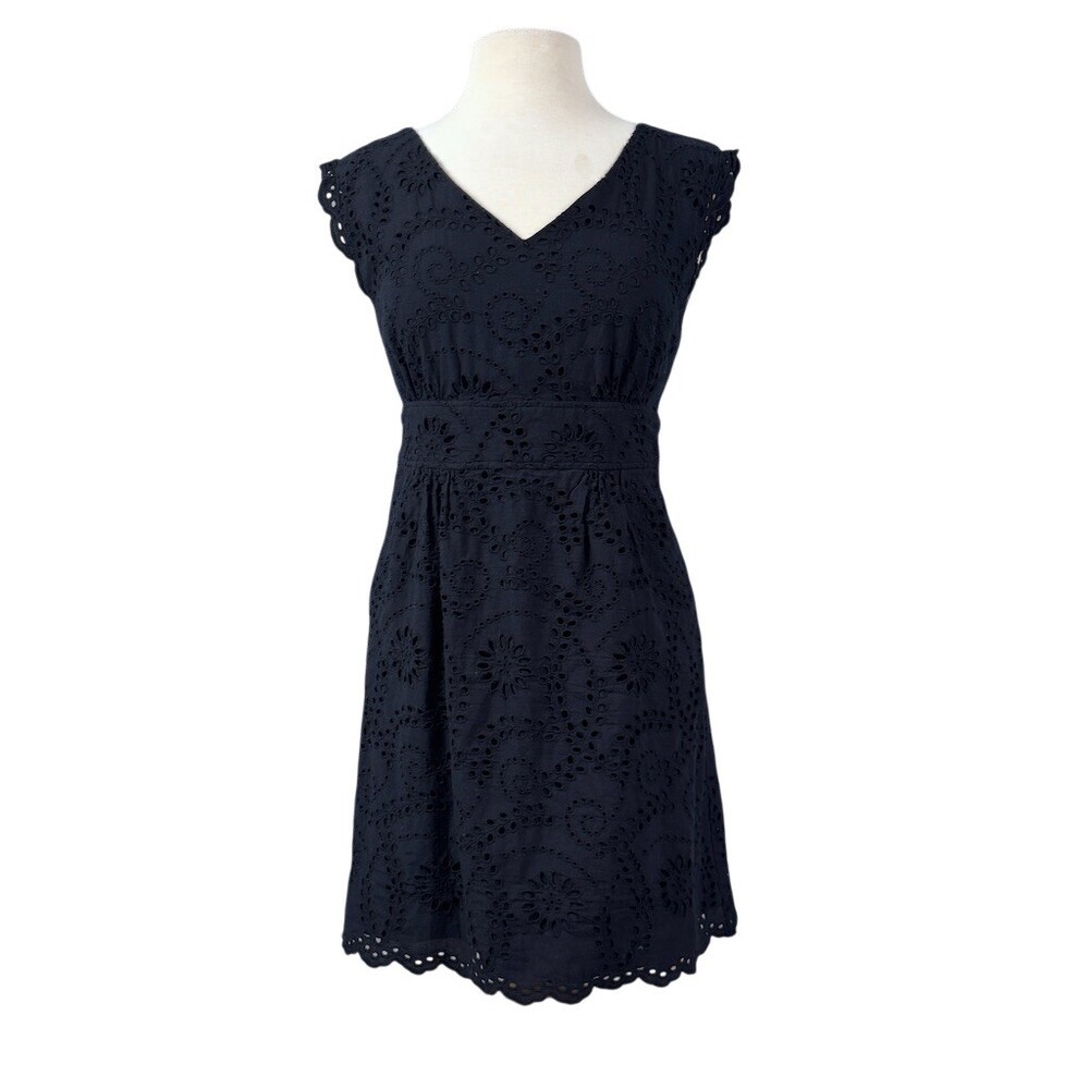 Gianni Bini Womens Black Eyelet Embroidered V-Neck Fit & Flare Dress 8
